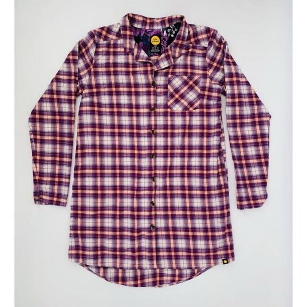 Life Is Good‎ Purple Plaid 100% Cotton Flannel Women's Sleepshirt Size Medium